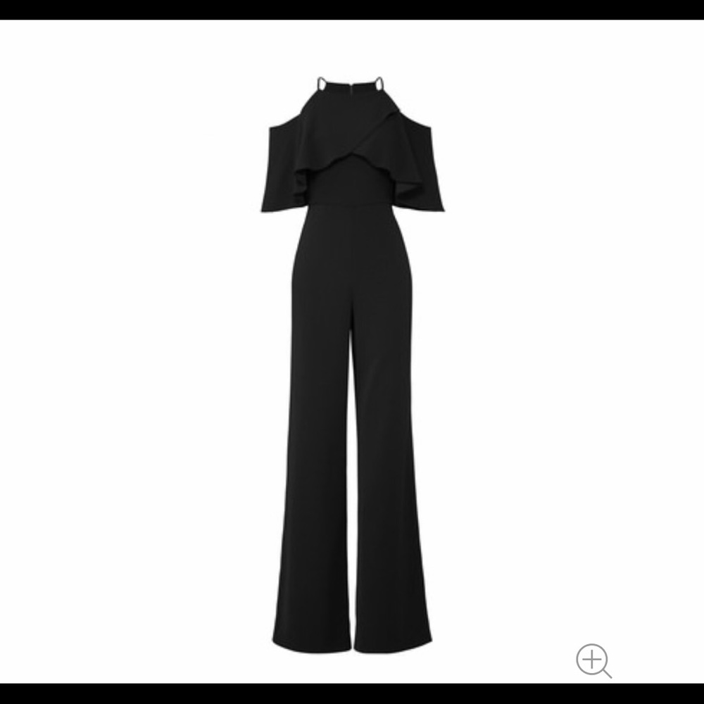 Badgley Mischka ruffle shoulder jumpsuit